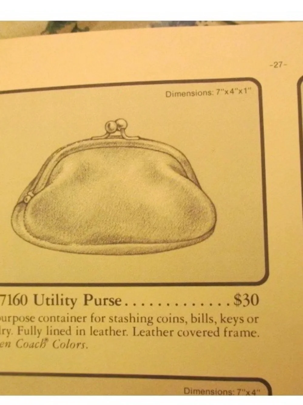 Vintage Coach Tan Leather Kiss-Lock Utility Purse 7160